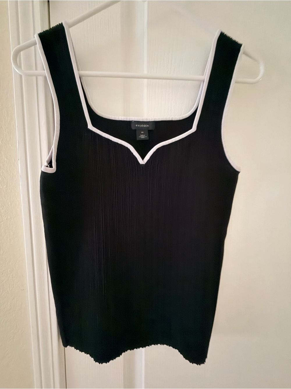Halogen Black Ribbed Tank with White Piping